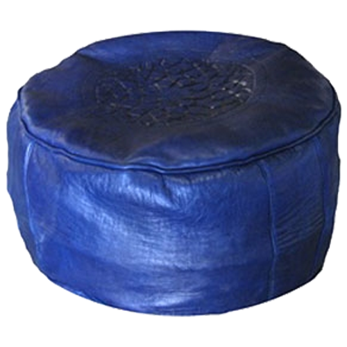 Moroccan Leather Pouf - Blue
