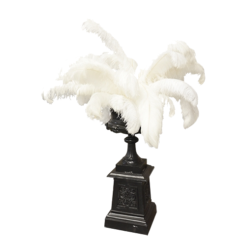 Tall Long-Stemmed Black Urn with Feathers