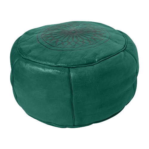 Moroccan Leather Pouf - Green