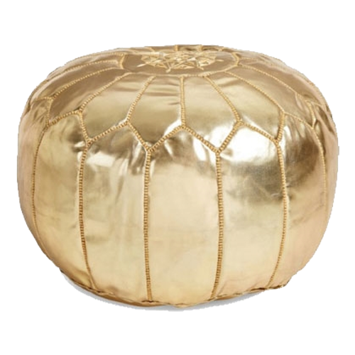 Moroccan Leather Pouf - Gold
