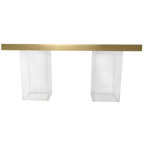 Gold Mirrored Column Table - Clear