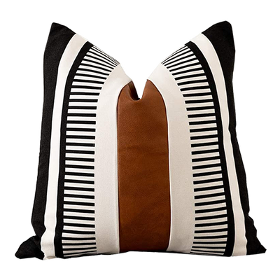 Black Leather Stripe Pillow