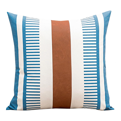 Blue Leather Stripe Pillow