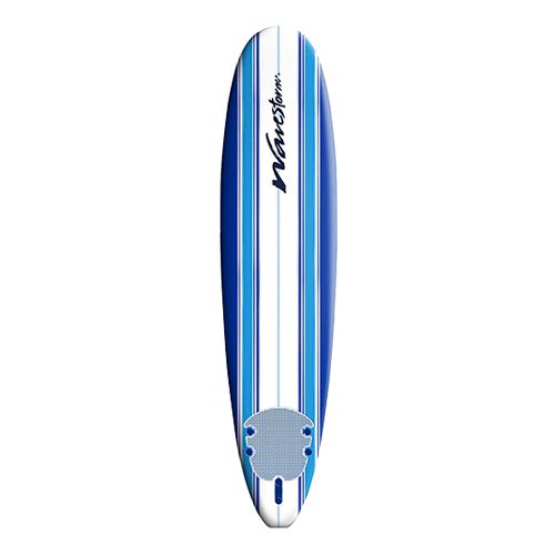 Blue and White Striped Surfboard