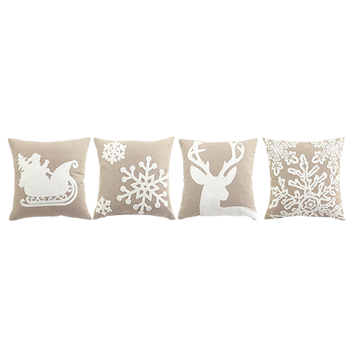 Set of (4) Embroidered Christmas Pillows