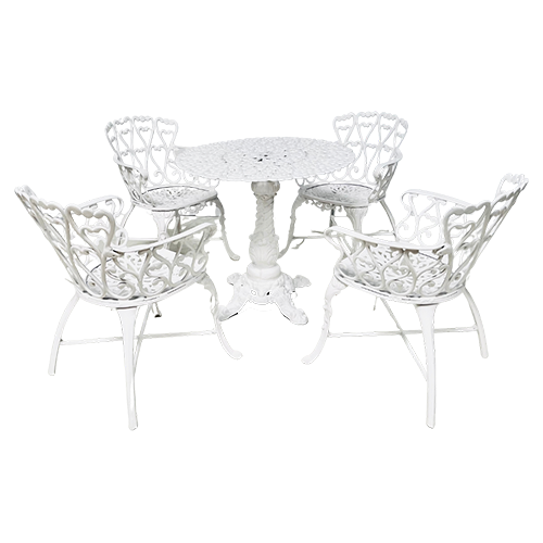 White Iron Garden Table with 4 Chairs