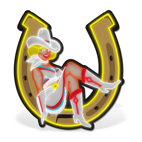 Vegas Cowgirl with Horseshoe LED Neon