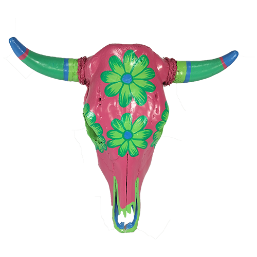 Pink Floral Cow Skull