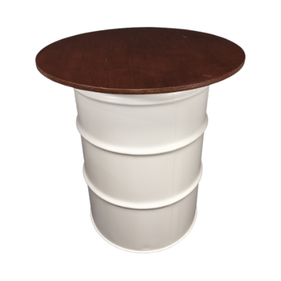 White Barrel Highboy Table with Rustic Top