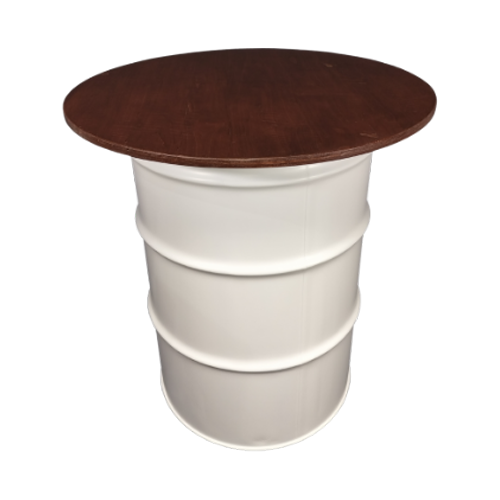White Barrel Highboy Table with Rustic Top