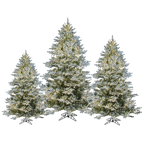 Flocked Lighted Tree Trio (Set of 3)