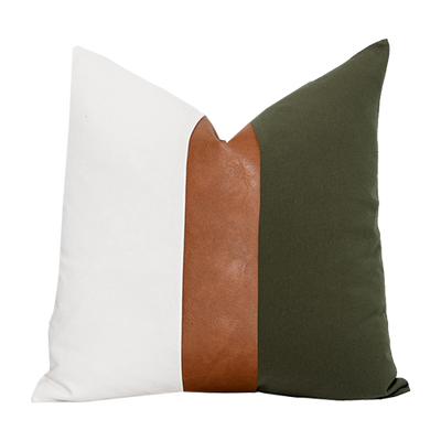 Olive, White, Leather Pillow