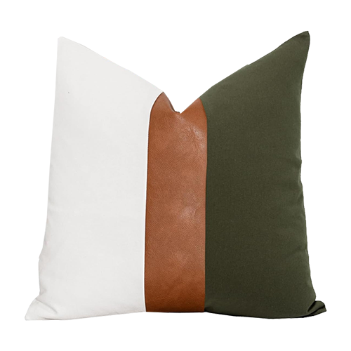 Olive, White, Leather Pillow