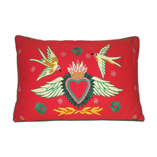 Embroidered Orange Bird Pillow