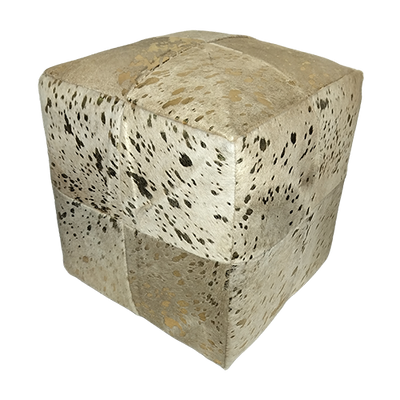 Cowhide Pouf with Gold Accents