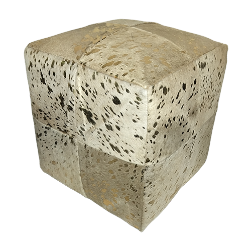 Cowhide Pouf with Gold Accents