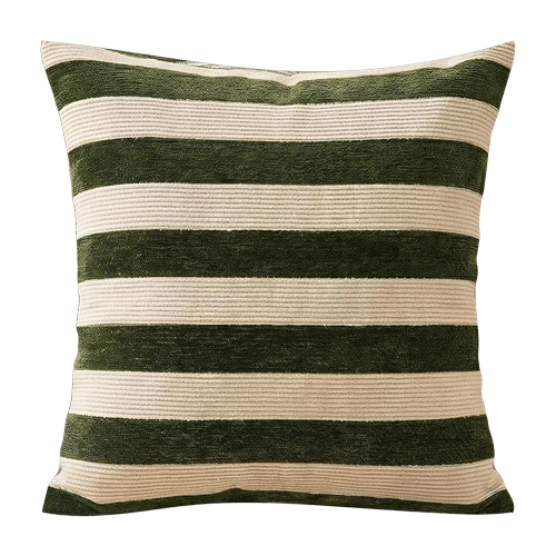 Green and Cream Stripe Pillow