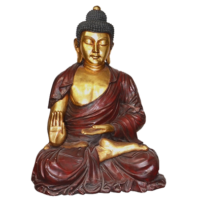 Sitting Buddha Statue - Red & Gold