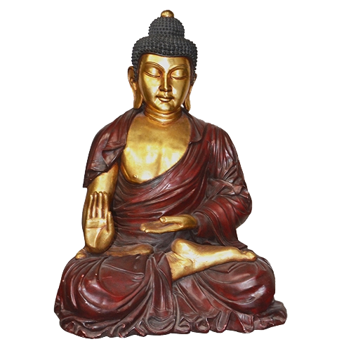 Sitting Buddha Statue - Red & Gold