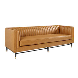 Cognac Leather Tufted Sofa